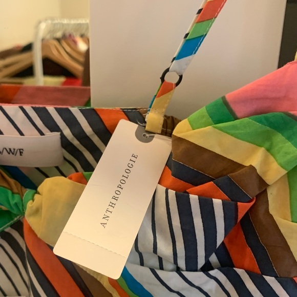 NWT S/W/F Anthropologie Fitted Balloon Striped Mini Dress - Picture 5 of 12